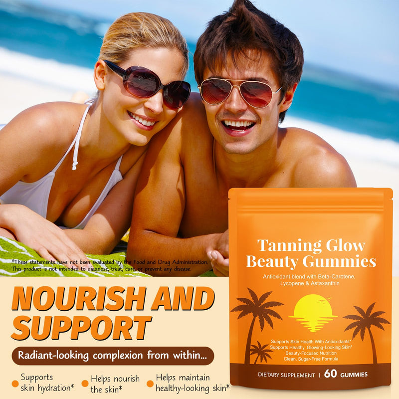 Astaxanthin Tanning Gummies Sun-Free for Women & Men, NO Sugar, with Beta Carotene, Vitamin ACDE Lycopene Enjoy a Tasty, Easy to Carry, No Water Making it Easy Enjoy a Healthy Tan Every Day 1PCS 60count