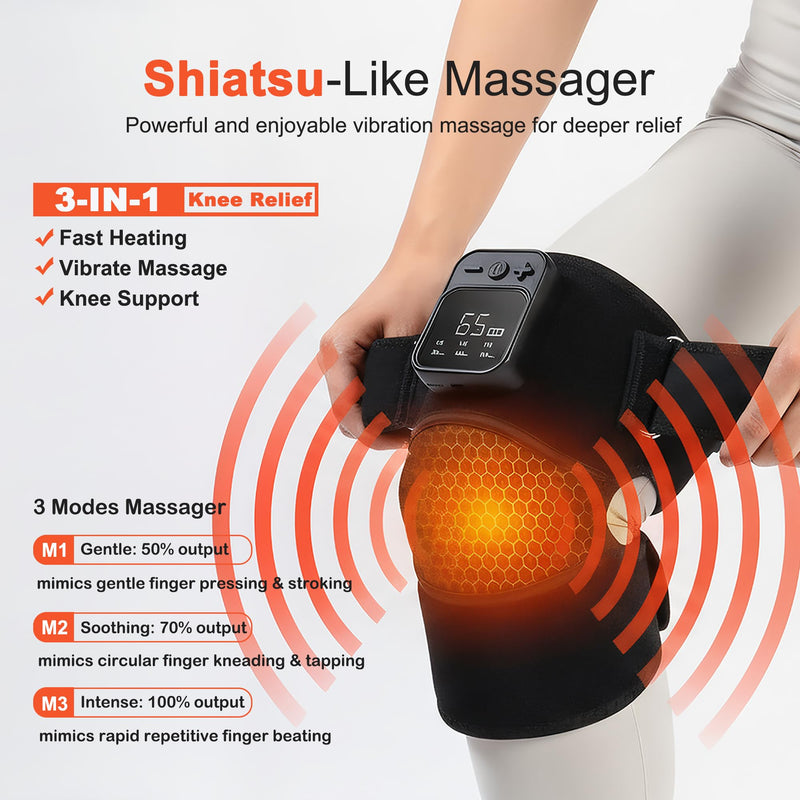 Knee Massager with Heat for Pain Relief V5.0[2026 Upgraded] - Electric Cordless Heated Knee Brace with 6 Heat Levels and 3 Vibration Massage Mode, Gifts for Men Women (Black, 1-Pack) Black (1pack)