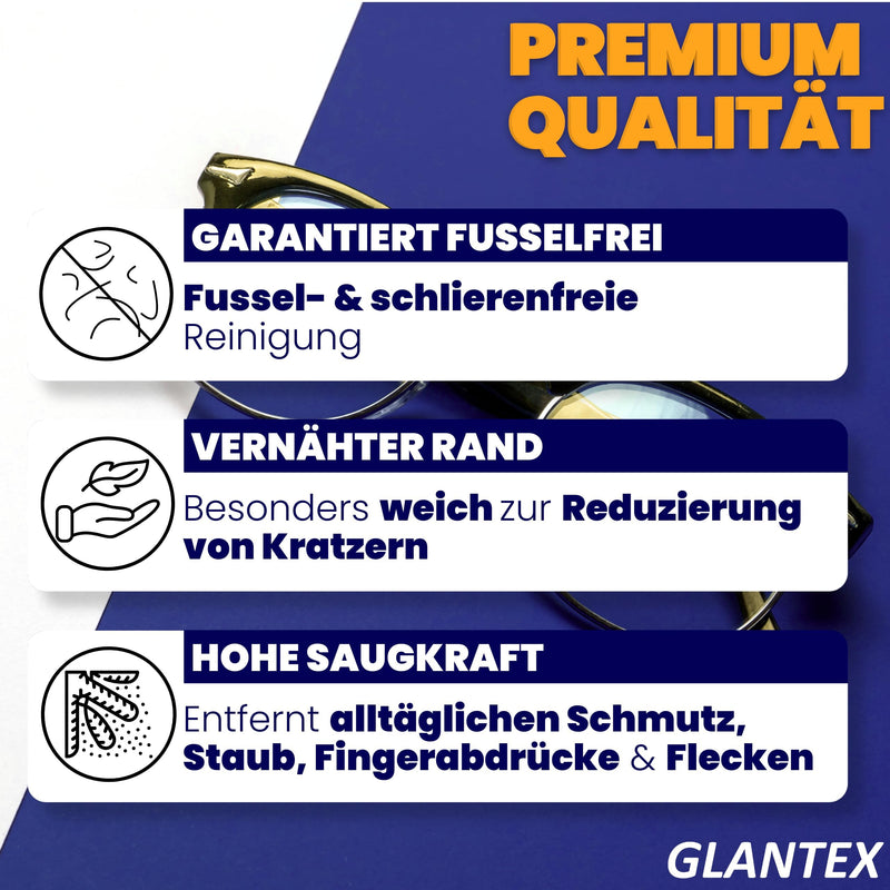 [Australia] - GLANTEX 3X Premium Microfiber Cloth Optical Quality 30x30cm for Cleaning Glasses, Tablets, Mobile Phones, Displays, Cameras | Glasses cleaning cloths, display cloths, cleaning cloths | Microfiber cloths 3 pieces 