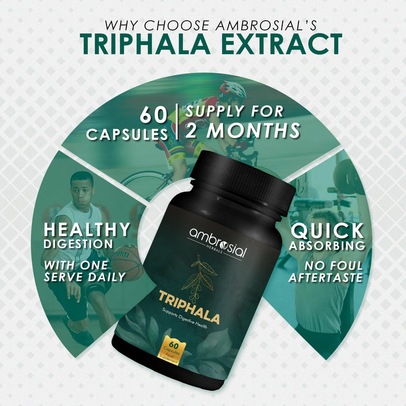 Ambrosial Triphala | Vegan | Improves Digestion | Relieves Gastric Issues | Rich In Vitamin C & Antioxidants | With Goodness of Amla, Haritaki & Bibhitaki | 60 Capsules