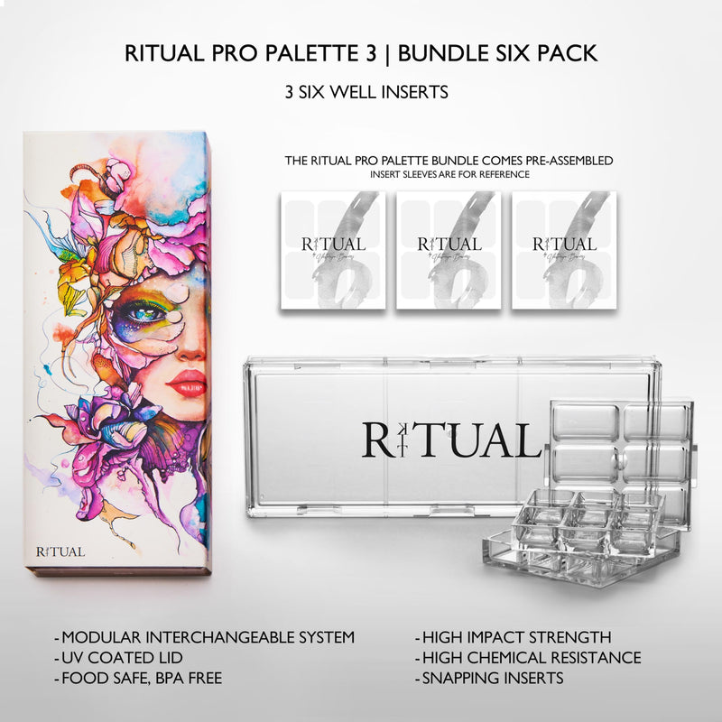 [Australia] - Empty Makeup Palette | 18 Wells | Modular Interchangeable Depotting System | Ritual Pro Palette 3 | 6 Well Bundle, Lipstick, Creams, Alcohol based makeup and paint, watercolor, Gouache, Acrylic paint 