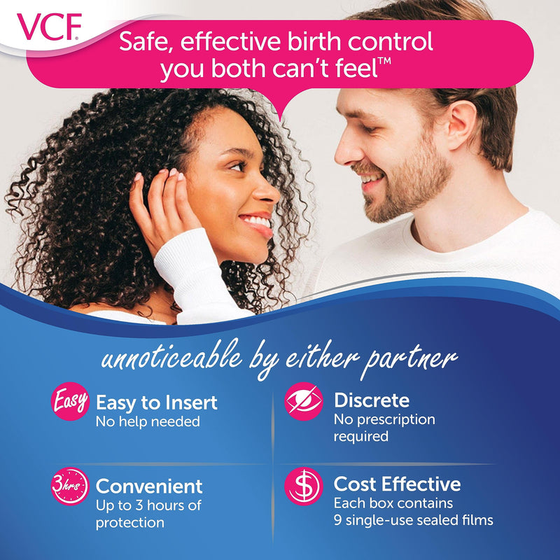 [Australia] - VCF Vaginal Contraceptive Film with Spermicide, 1 Box of 9 Prevents Pregnancy, Nonoxyl-9 Kills Sperm on Contact, Hormone-Free, Easy to Use, Unnoticeable, 9 Total 