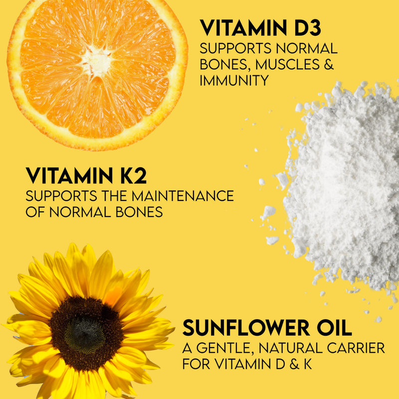 Grounded Vitamin D3 + K2 Liquid Drops 50ml | High Strength 4,000iu D3 with 25mcg K2 Formula | Natural Orange Flavour with 2000 Drops per Bottle | for Bones, Muscle & Immune Function | UK Made