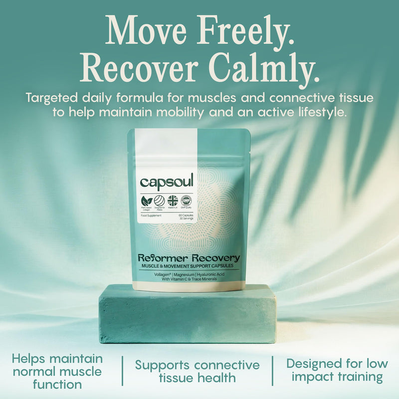Capsoul Reformer Collagen for Women - Muscle Recovery Supplements with Magnesium, Hyaluronic Acid & Vitamin C - Pilates Movement Formula for Post Workout & Joint Support - 60 Vegan Capsules