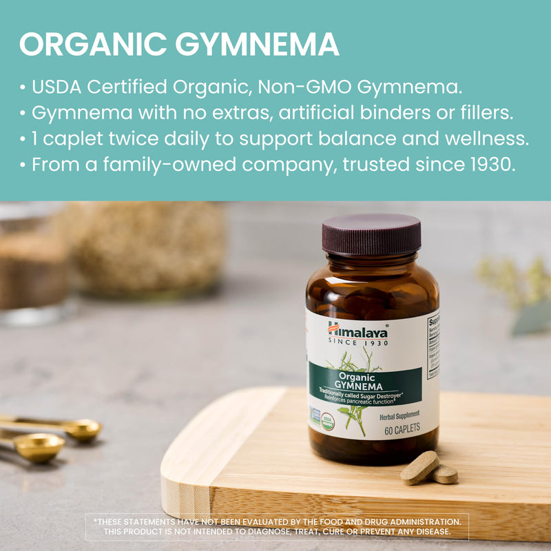 [Australia] - Himalaya Organic Gymnema Herbal Supplement USDA Certified Organic, Non-GMO, 700 mg, 60 Plant-Based Caplets, 60 Day Supply, 2 Pack 30 Count (Pack of 2) 