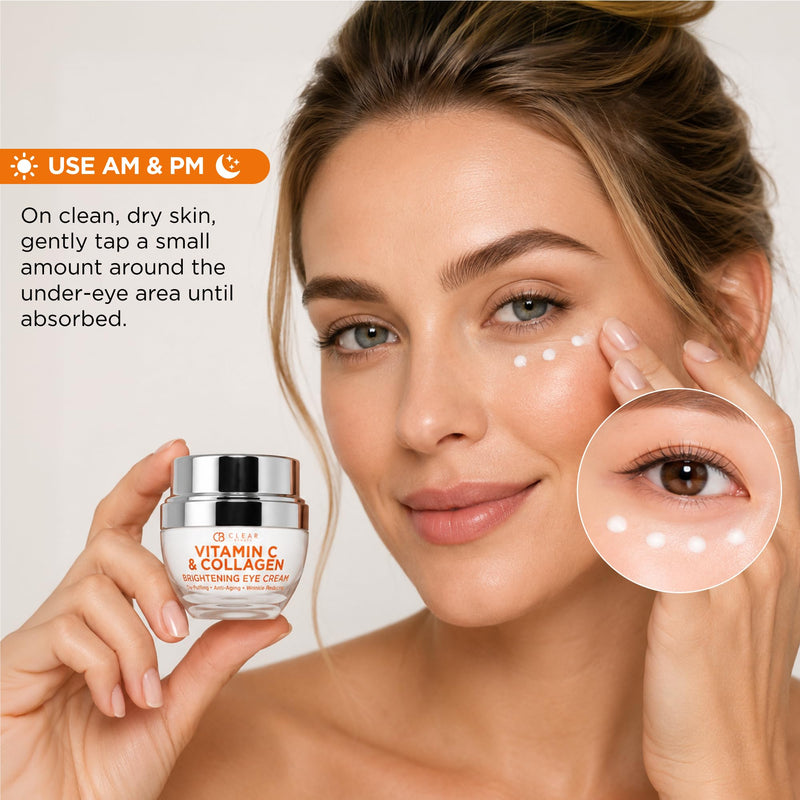 Clear Beauty Vitamin C & Collagen Eye Cream – Dermatologist Tested, Anti Aging Korean Skin Care – Targets Dark Circles, Lines & Puffiness For Firmer Eyes – Vegan, Clean Beauty – 1.01 Fl Oz