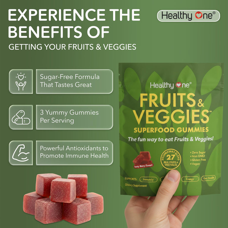 Fruits & Veggies 27-in-1 Superfood Gummy Formula, GLP1 Support - 14 Serv | Immun & GLP1 Support, 1 Serving = 3 Servings Fruits & Vegetables, Energy & Focus, High Fiber, Antioxidants, Kid Safe 14 Count (Pack of 1)