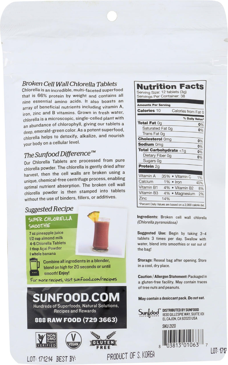 [Australia] - Sunfood Superfoods Chlorella Tablets - Chlorella Powder Tablets, Chlorophyll, Chlorella Supplement, Chlorophyll Pills, Broken Cell Wall Algae Capsules, Non GMO, Vegan - 4 oz Bag 450 Count (Pack of 1) 