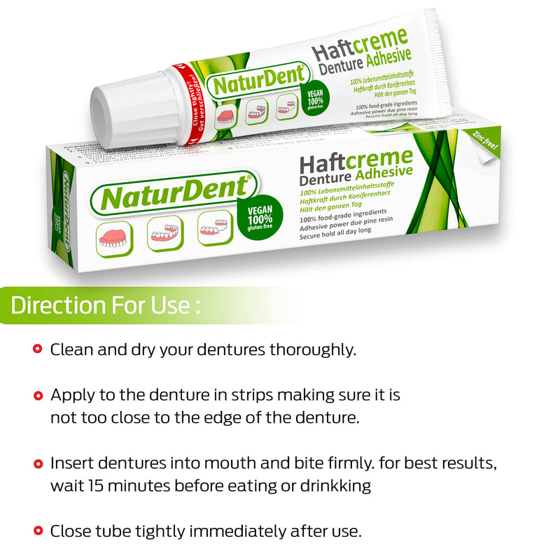 [Australia] - Natural Strong Denture Adhesive NaturDent holds Dentures Longer and Stronger No Zinc No Petrochemical No Paraben No Yucky Taste 