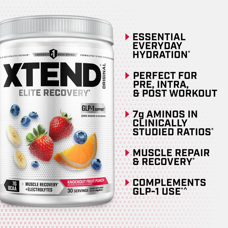 Xtend Original BCAA Powder with Zero Sugar, 7g BCAA, 30 Servings Knockout Fruit Punch 13.2 Ounce (Pack of 1)
