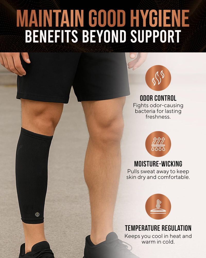 Copper Calf Compression Sleeve — Premium Copper Compression Shin Sleeve for Men & Women — Breathable & Non-Slip Leg Sleeves for Runners, Shin Splints, Muscle Recovery & Leg Fatigue Large
