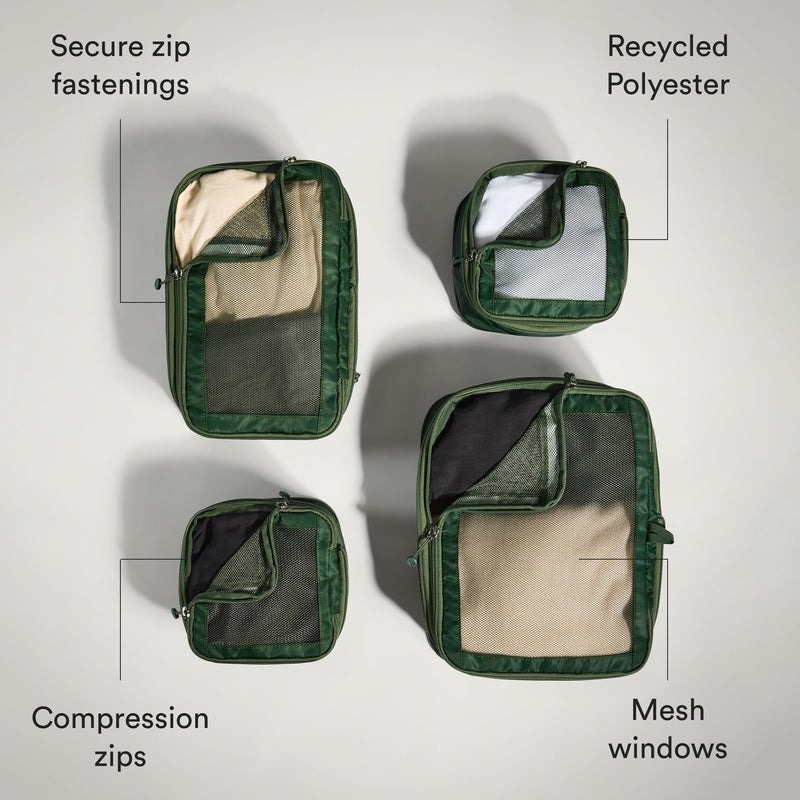 ANTLER - Compression Packing Cubes for Travel, Luggage Organiser for Suitcases or Bags, Travel Accessories, Set of 4, Antler Green