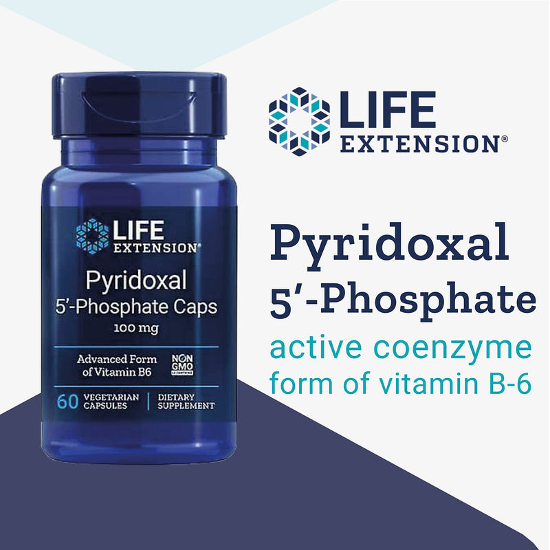 Life Extension, Pyridoxal-5-Phosphate, 100mg, 60 Vegan Capsules, Gluten-Free, Vegetarian, SOYA-Free, Non-GMO