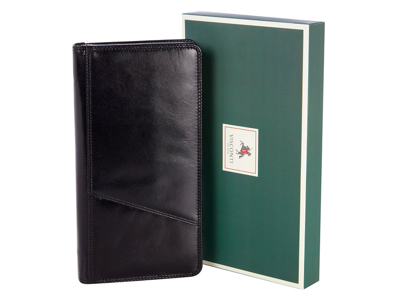 Visconti 728 Large Leather Travel Wallet for Passports, Tickets and Credit Cards (Black) Black