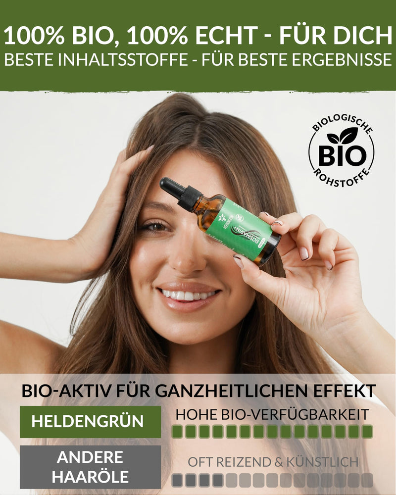 [Australia] - Heldengrün® ORGANIC Rosemary+ Hair Oil [HIGH DOSE] Natural hair booster - hair oil with real organic jojoba & rosemary oil - rosemary oil hair - essential oil mixture 50 ml (pack of 1) Rosemary+ 