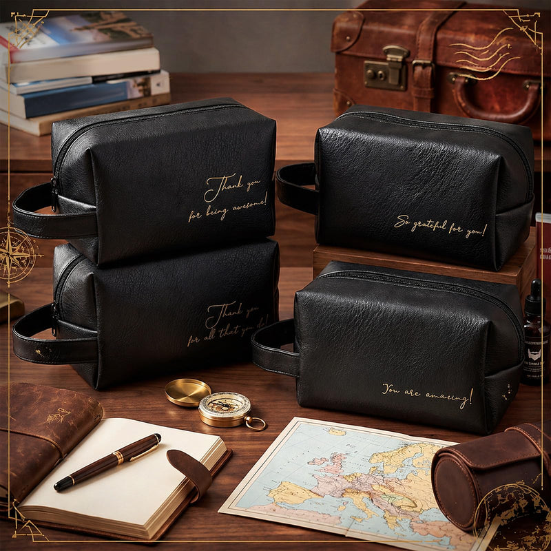 8 Pcs Men Toiletry Travel Bags Bulk Black Leather Toiletry Bags for Men Employee Appreciation Groomsmen Gifts Toiletries Kit for Business Trip Wedding Travel