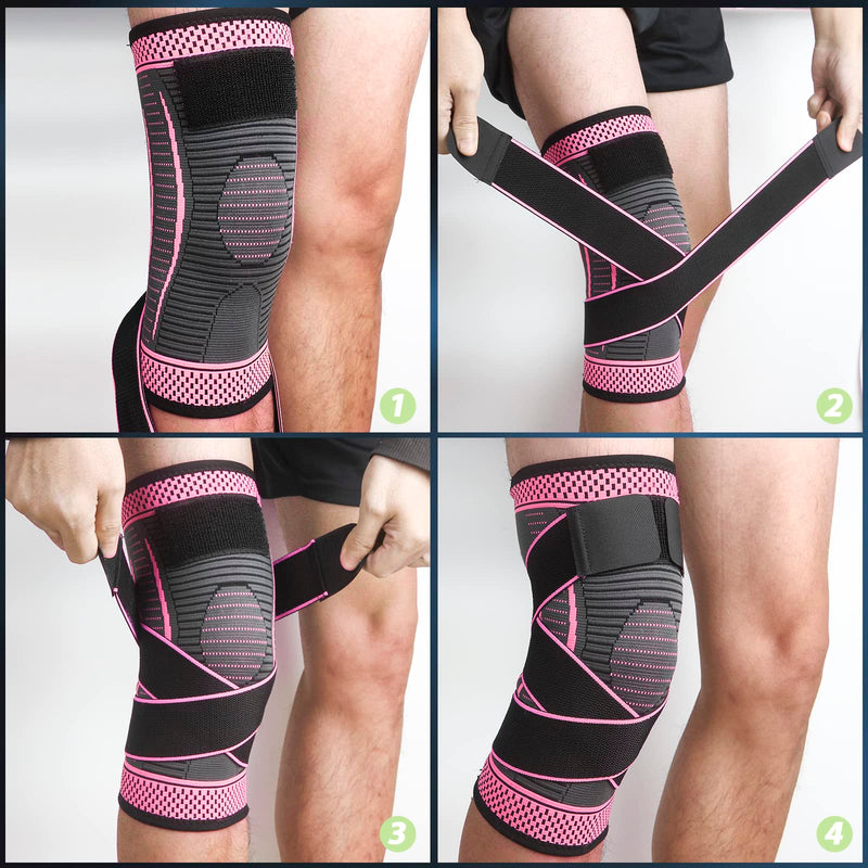 [Australia] - Ruilala Knee Support 1 Piece Knee Brace with Adjustable Velcro Bandage Compression Knee Brace for Men Women for Arthritis ACL Meniscus Tear Sports Fitness Weight Lifting Jogging (Rose Red, L) Rose Red 