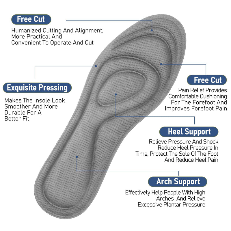 [Australia] - WLLHYF 2 pairs of memory foam insoles shoe insoles for men and women replacement shoe insoles comfortable cushioning shoe insoles shoe pads relieve foot pain (black + gray, 25cm women EU39) black + gray 