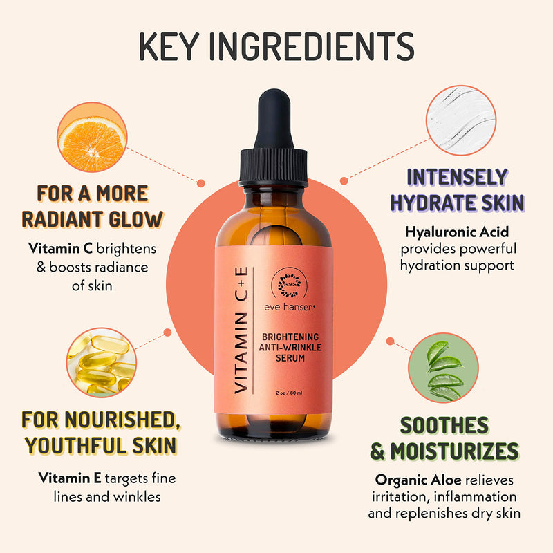 Eve Hansen Vitamin C Serum for Face - Facial Serum with Hyaluronic Acid, Vitamin E and Aloe Vera 1 oz - for softer, smoother, and more refined Skin 1 Fl Oz (Pack of 1)