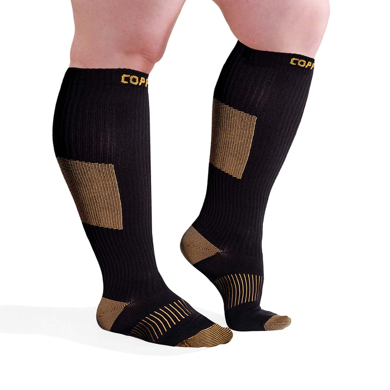 Wide Calf Copper Compression Socks for Women & Men - Diabetic Sock, Improves Circulation, Reduces Swelling & Pain - For Nurses, Running, & Everyday Use - Copper Infused Nylon By CopperJoint (2X-Large) XX-Large Black