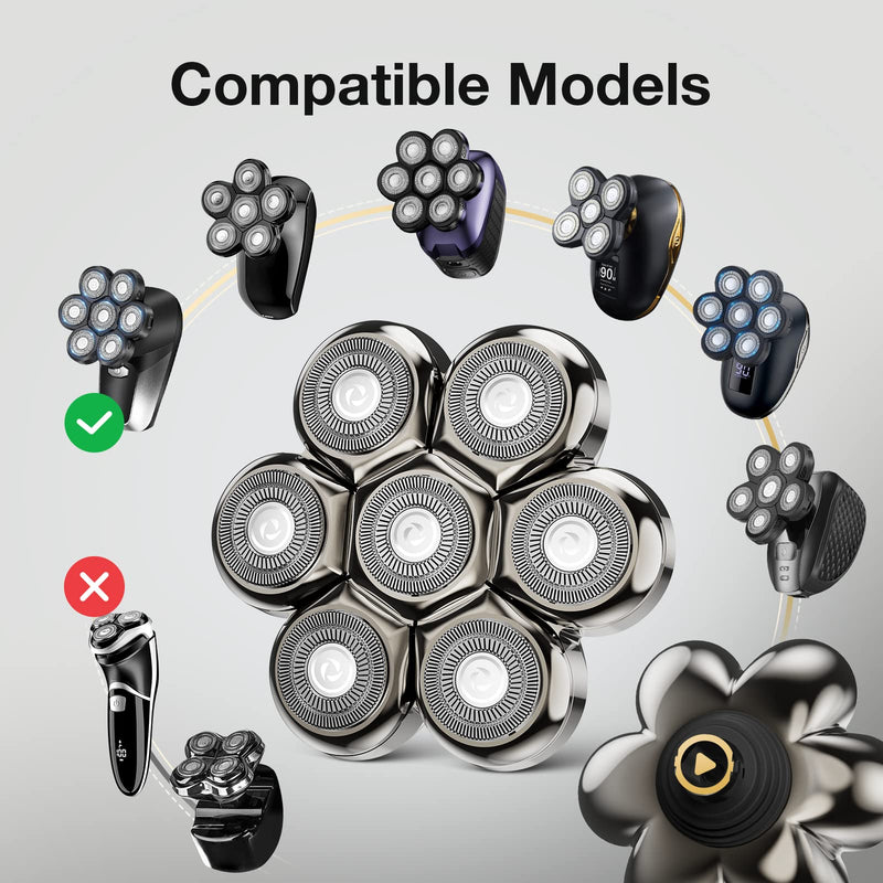 [Australia] - 7 Blade Floating Replacement Shaving Head, Washable Shaver Blade Heads Replacement for Head Shaver, Wet & Dry Compatible for Rotary Shavers 