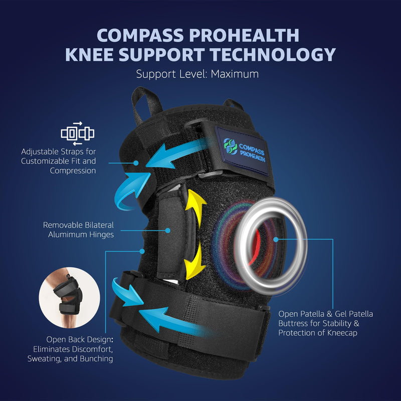 [Australia] - Hinged Knee Brace – Dual Metal Hinges, Silicone Patella Support, Easy Pull Tabs – Pain Relief for ACL, MCL, Meniscus, Arthritis, Post-Surgery(Large) Large 