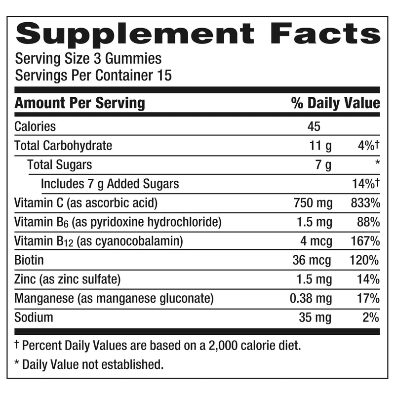 [Australia] - Emergen-C 750mg Vitamin C Gummies for Adults, Immunity Gummies with B Vitamins, Gluten Free, Orange, Tangerine and Raspberry Flavors - 45 Count 