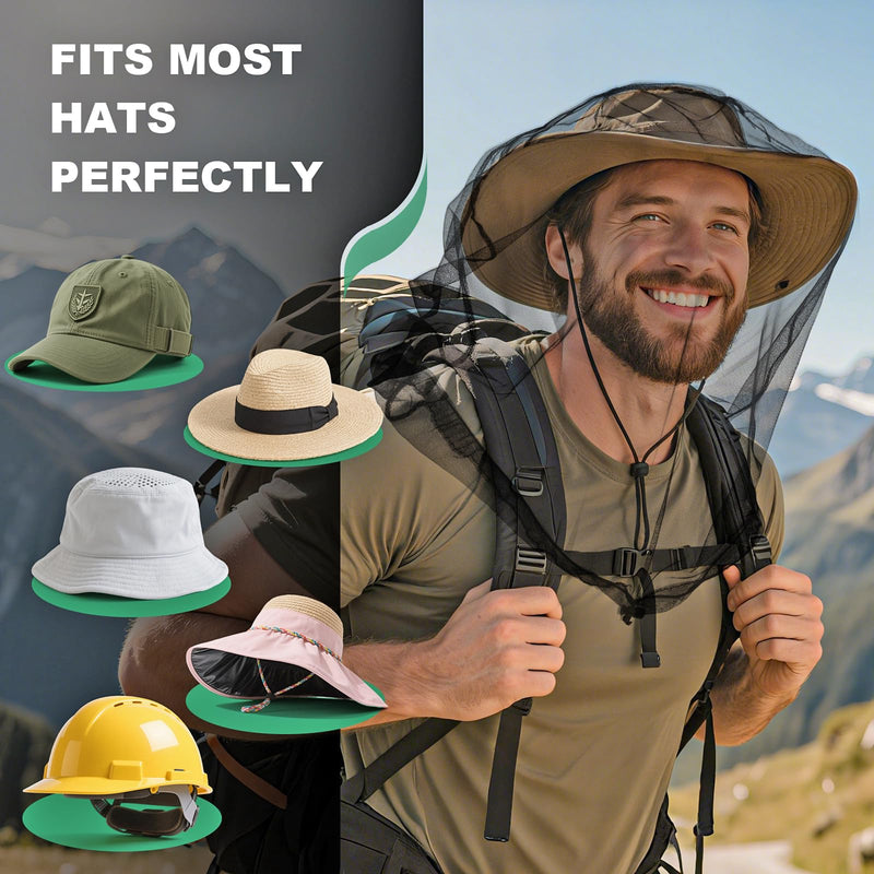 [Australia] - 2 Pack Premium Mosquito Head Nets with Drawstring, Breathable Ultra Large Bug Net for Head, Mosquito Net Hat for Men and Women, Universal Fit for Hats, Essential for Outdoor Activities Black 
