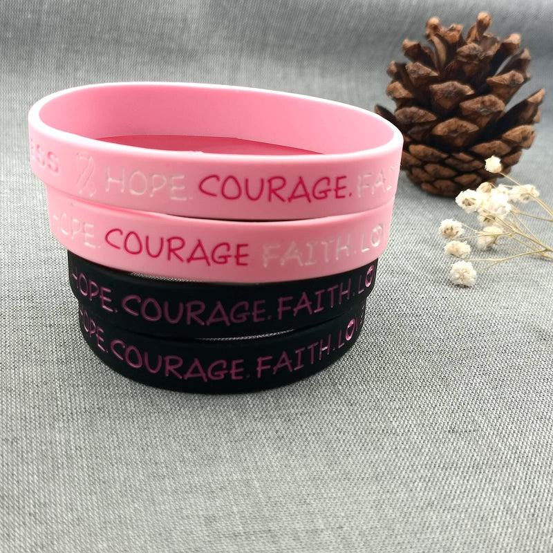[Australia] - 5 Pack Sport Medical Alert ID Silicone Bracelet Rubber Medical Awareness Wristbands 7.5" Breast Cancer 