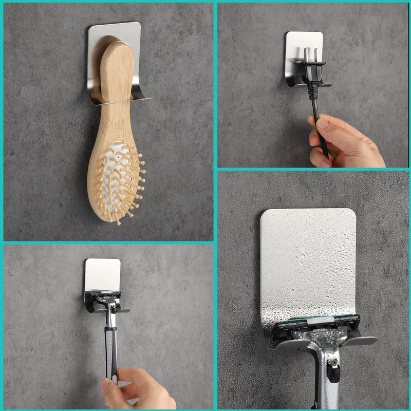 [Australia] - ElevateTech Razor Holder Shower Pack of 2 Self-Adhesive Razor Hooks Robust Storage Hook No Drilling Stainless Steel Razor Holder Waterproof Wall Hook Shower Hook for Razor Loofah 