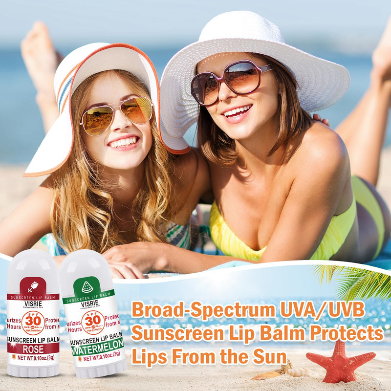 VISRIE SPF 30 Mini Lip Balm 60 Count, 10 Flavors | Broad Spectrum UVA/UVB Lip Sunscreen, Protects Dry Cracked Lips with Vitamin E and Coconut Oil