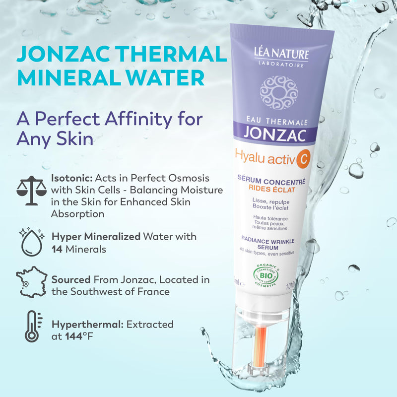 Eau Thermale Jonzac Vitamin C Face Serum, Anti-Wrinkle, 1.01 fl oz | Hyalu Activ C - Optimized Vitamin C, 5x More Stable, with Hyaluronic Acid - For Dull & Uneven Skin - Dermatologically Tested