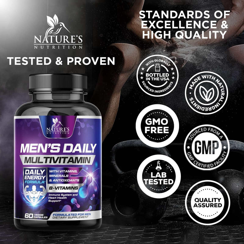 Multivitamin for Men - Once Daily Mens Multivitamins - Comprehensive Multi-Vitamin with Optimal Vitamin Bioavailability - Essential Vitamins A, C, D, E, & Zinc Formula - Bottled in USA - 60 Capsules 60 Count (Pack of 1)