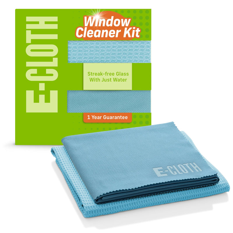 E-Cloth Window Cleaner Kit - Window and Glass Cleaning Cloth, Streak-free Windows with just Water, Microfiber Towel Cleaning Kit for Windows, Car Windshield, Mirrors - Alaskan Blue Eco Packaging