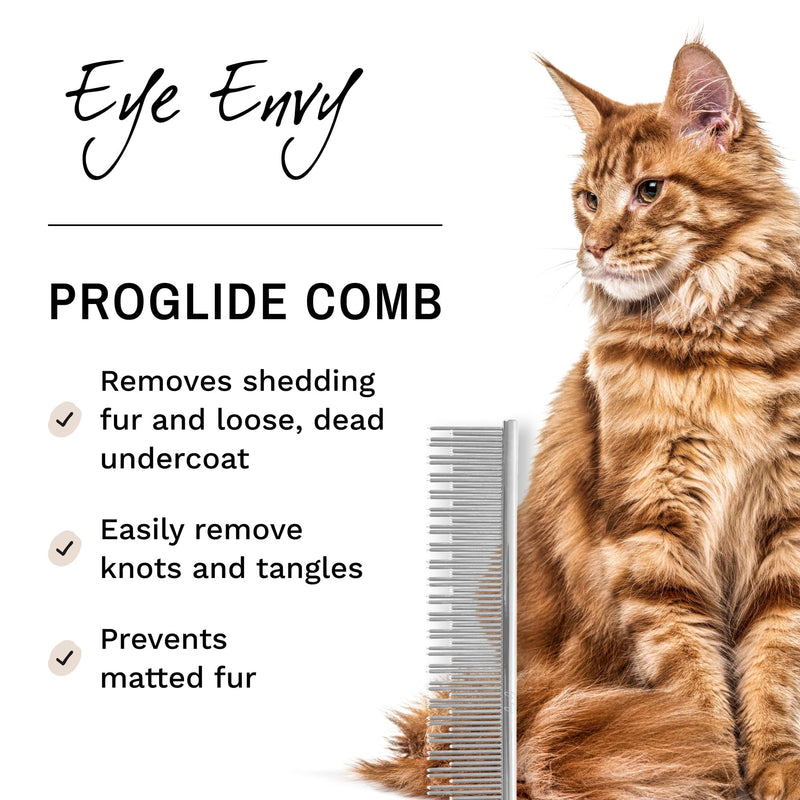 [Australia] - Eye Envy ProGlide Deshedding and Detangling Comb for Long-Haired Cats | Remove Undercoat, Excess Hair, Tangles & Knots | 6" Dual-Tooth Comb with Rounded Pins 