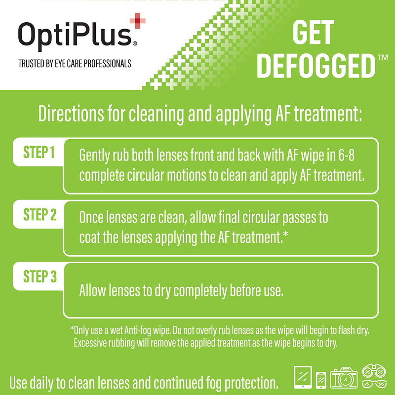 [Australia] - OptiPlus Anti Fog Pre-Moistened Cleaning Wipes for Glasses, Screens, Lenses - Quick-Dry, Scratch-Free, 100 Count 