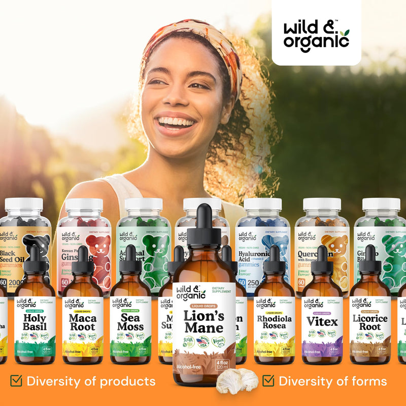 [Australia] - Wild & Organic Lions Mane Liquid Drops - Brain & Focus Support - Lion's Mane Mushroom Supplement - Hericium Erinaceus Mushroom Drops - Vegan, Sugar & Alcohol-Free Extract Tincture - 4 fl oz 4 Fl Oz (Pack of 1) 