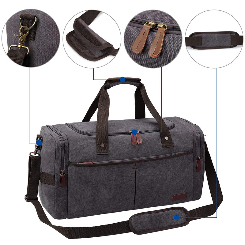 S-ZONE Canvas Duffel Bag Travel Weekend Overnight Bag with Leather Luggage Tags