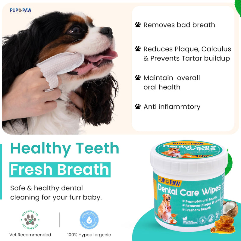 [Australia] - Premium Dog Teeth Cleaning Wipes - All Natural Dog Toothbrush & Tooth Brushing Kit - Pet Dental Finger Wipes for Cats & Dogs - Freshens Breath, Reduces Tartar & Plaque - All in one Finger Wipes (50) 