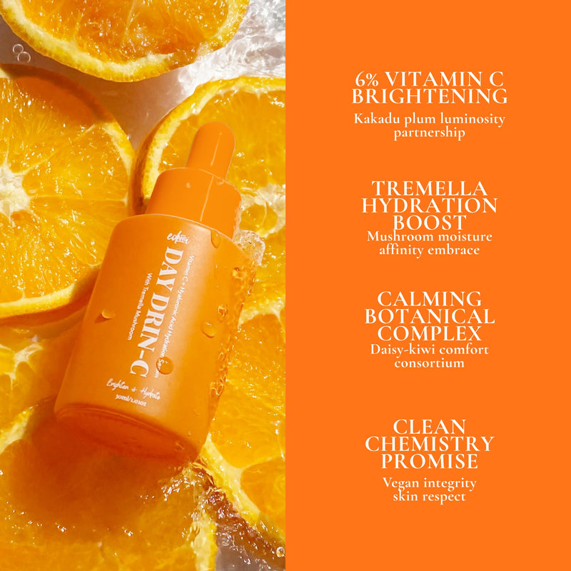 DAY DRIN-C 2 in 1 Face Hydration Serum with Vitamin C and Hyaluronic Acid, Moisturizing, Plumping, & Smoothing the Appearance of Fine Lines, 1.01 oz