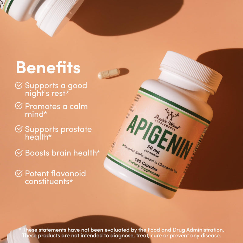 [Australia] - Apigenin Supplement - 50mg per Capsule, 120 Count (Powerful Bioflavonoid Found in Chamomile Tea for Relaxation, Sleep, and Mood) Senolytic Flavonols for Aging (Gluten Free) by Double Wood 