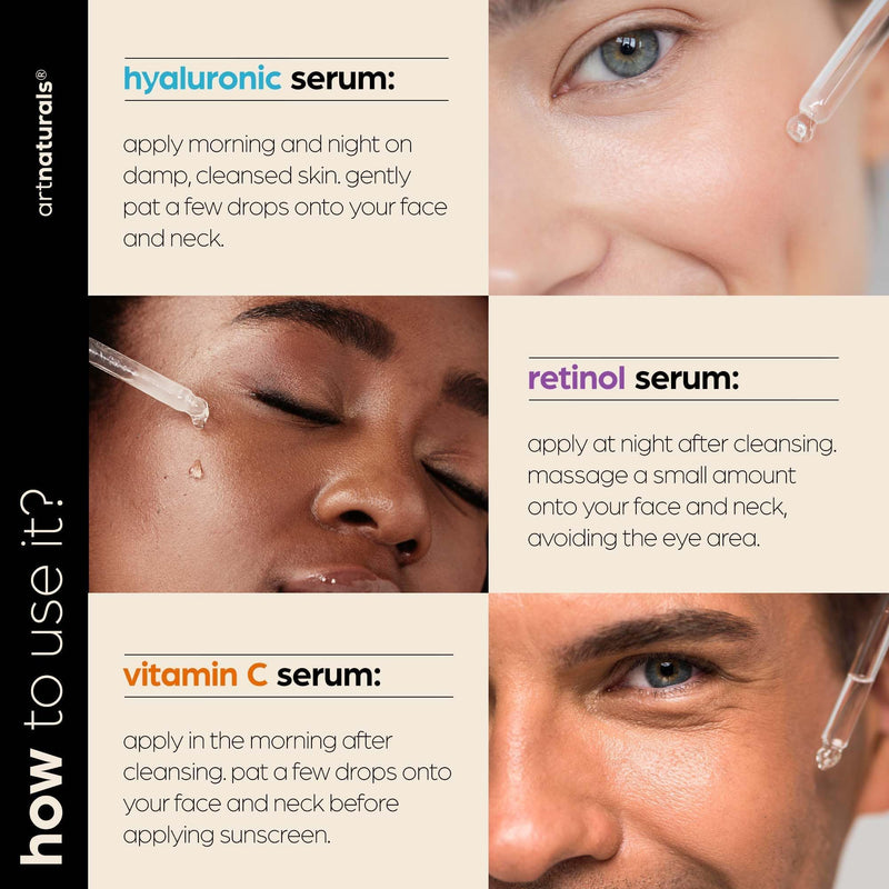 ArtNaturals Vitamin C, Retinol & Hyaluronic Serum Set (3 x 1 Fl Oz / 30ml) | Three-Step Daily Skin Care Routine, Suitable for All Skin Types 1 Fl Oz (Pack of 3)