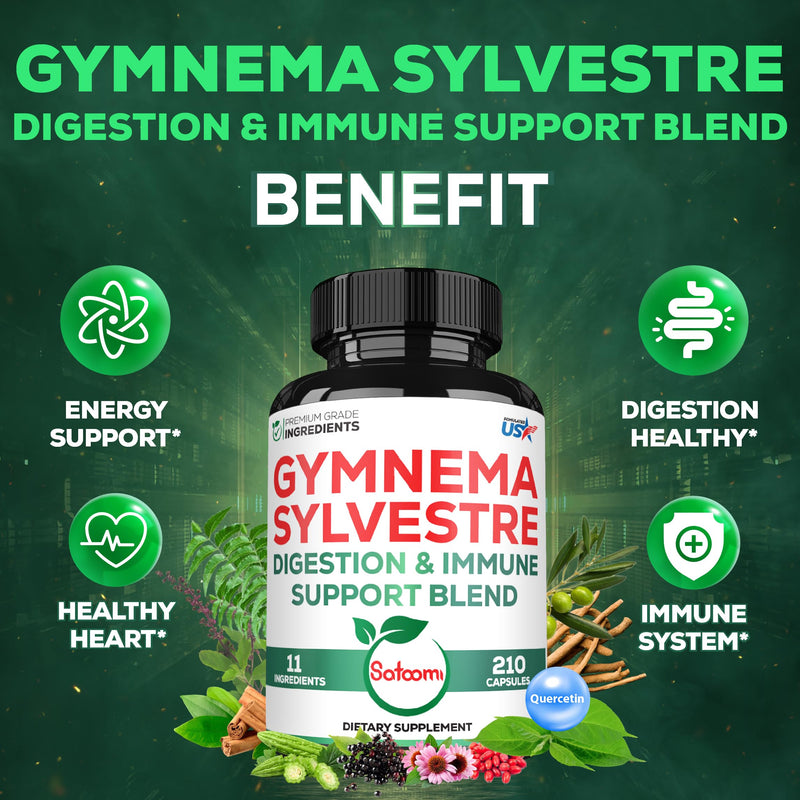 [Australia] - 1000mg Gymnema Sylvestre Supplements - 210 Capsules - Gymnema Extract 20:1 with Berberine HCl, Quercetin & More - Support for Immune, Digestive Health & Body Management 210 Count (Pack of 1) 