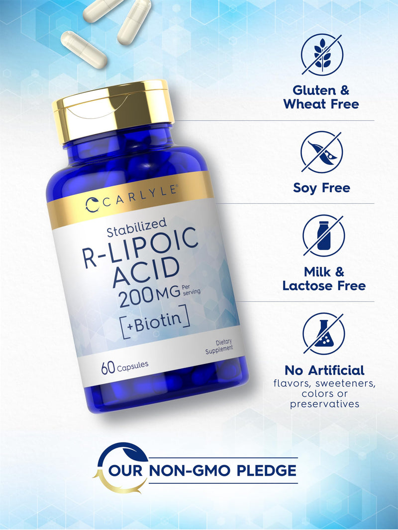 [Australia] - Carlyle R-Lipoic Acid 200mg | 60 Capsules | Stabilized RLA with Biotin | Non-GMO, Gluten Free 