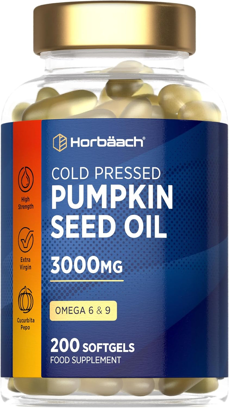 Pumpkin Seed Oil 2000mg | 200 Softgel Capsules | Cold Pressed | Supports Prostate & Urinary Health | Natural Source of Essential Fatty Acids | Non-GMO, Gluten Free | No Artificial Preservatives
