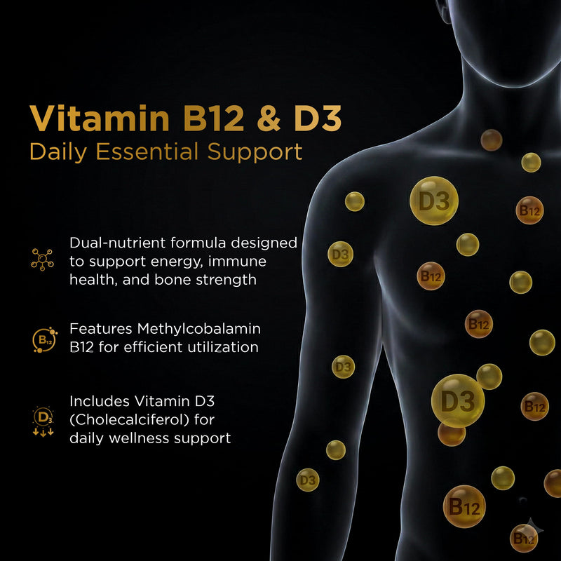 Vitamin B12 and D3 Sublingual Tablets – 2500mcg B12 (Methylcobalamin) + 5000 IU D3 (Cholecalciferol) Fast-Absorbing for Energy, Mood, Immune & Bone Health – Non-GMO, Soy-Free, Made in USA, 60 Tablets 60 Count (Pack of 1)