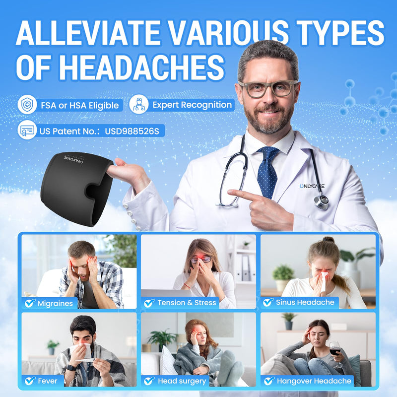 [Australia] - ONLYCARE Migraine Relief Cap, Upgraded Odorless Migraine Ice Head Wrap, Headache Relief Hat for Migraine, Headache Eyes Mask Gel ice Cold Pack Black 