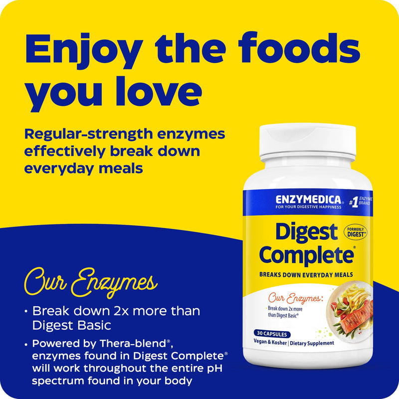 Enzymedica, Digest Complete, Digestive Enzymes, 30 Vegan Capsules, High-dose, Vegetarian, Soy-Free, Gluten-Free, Non-GMO