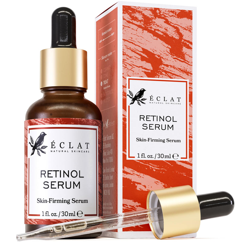 Eclat Skincare Retinol Serum + Hyaluronic Acid Serum Set – Anti Aging Retinol with Vitamin E + 2.5% Hyaluronic Acid with B5, Green Tea & Jojoba – Hydrating, Nourishing & Plumping Duo 1 fl oz each