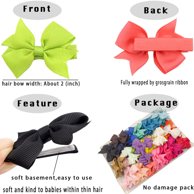 [Australia] - CÉLLOT Baby Hair Clips 50Pcs Tiny 2" Baby Hair Bows Fully Covered Barrettes Clips for Baby Girls Infants and Toddlers,25 Colors in Pairs 